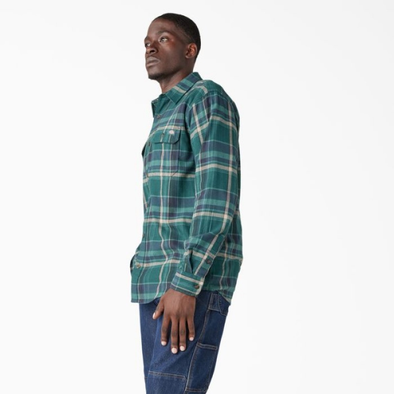 Dickies FLEX Long Sleeve Flannel Shirt Verzi Colorati | LFLQ0729