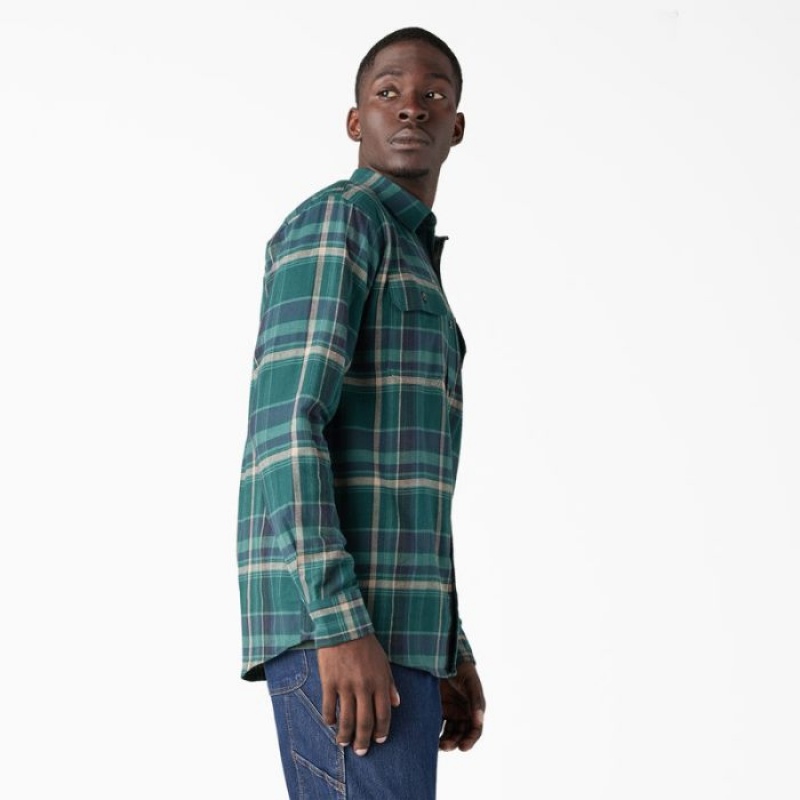 Dickies FLEX Long Sleeve Flannel Shirt Verzi Colorati | LFLQ0729