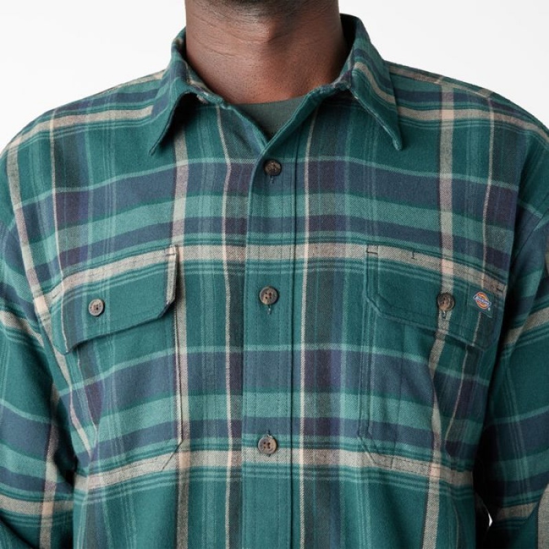 Dickies FLEX Long Sleeve Flannel Shirt Verzi Colorati | LFLQ0729