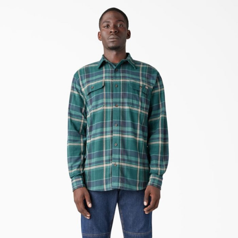 Dickies FLEX Long Sleeve Flannel Shirt Verzi Colorati | LFLQ0729