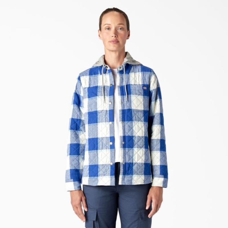 Dickies Flannel Cu Glugă Shirt Jacket Albastri | UKPN0828