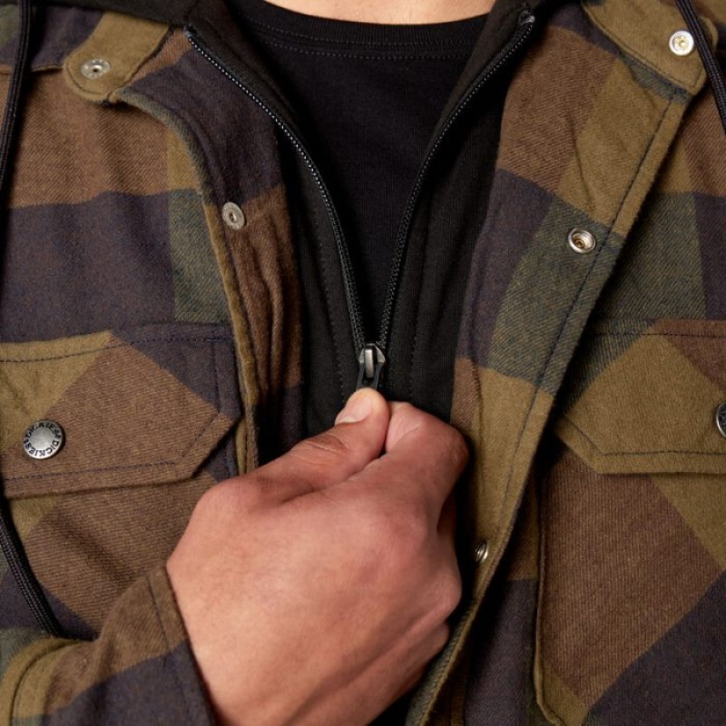Dickies Flannel Cu Glugă Shirt Jacket Bleumarin Maro | JPUI9427