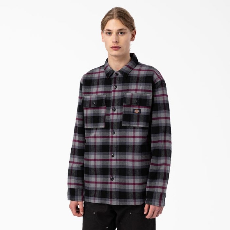 Dickies Flannel Matlasat Captusite Shirt Jacket Negrii Visinii Gri | BYJB1193