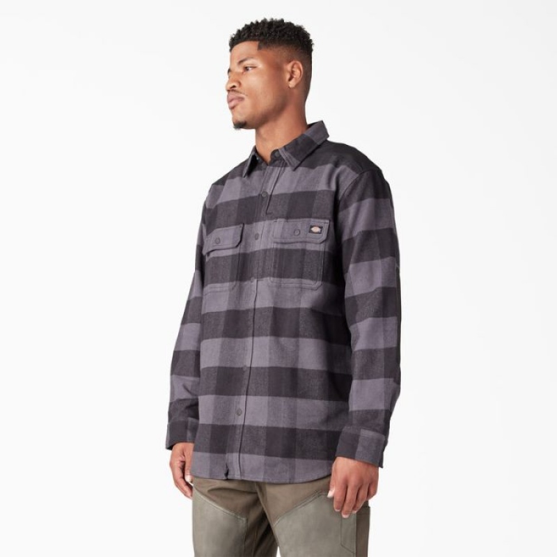 Dickies Heavyweight Brawny Flannel Shirt Gri Negrii | ZGJN7132