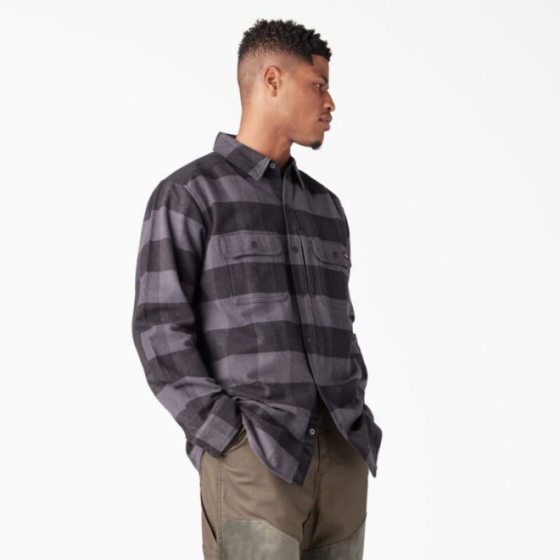 Dickies Heavyweight Brawny Flannel Shirt Gri Negrii | ZGJN7132