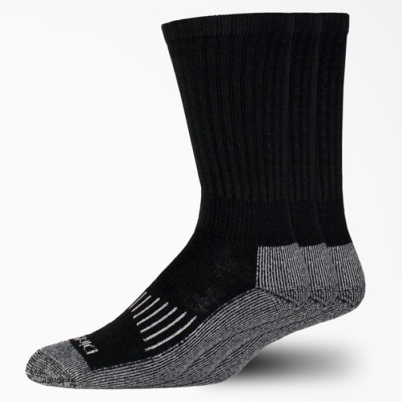 Dickies Heavyweight Crew Socks, Size 6-12, 3-Pack Negrii | NXFQ1763