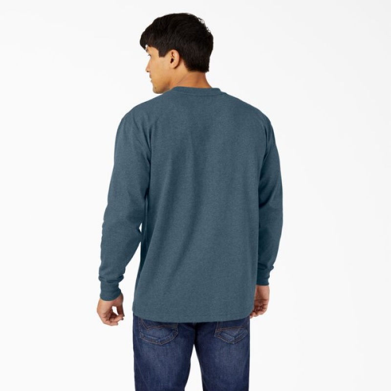 Dickies Heavyweight Heathered Long Sleeve Pocket T-Shirt Albastri | SPGU9317