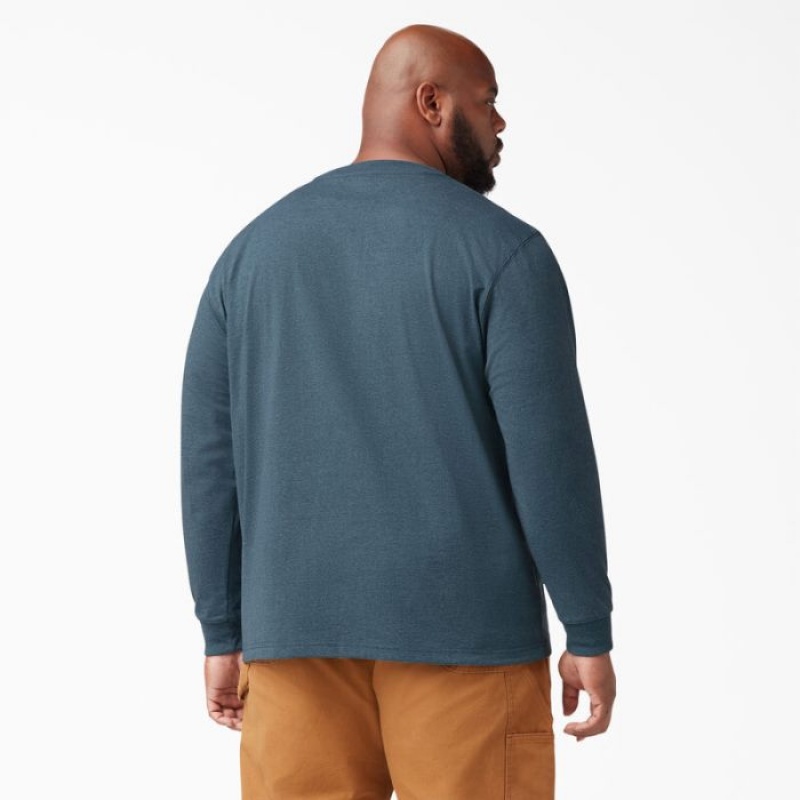 Dickies Heavyweight Heathered Long Sleeve Pocket T-Shirt Albastri | SPGU9317