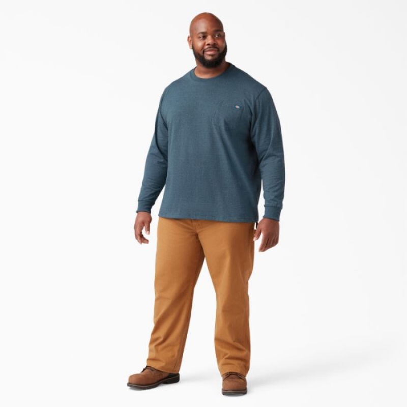 Dickies Heavyweight Heathered Long Sleeve Pocket T-Shirt Albastri | SPGU9317