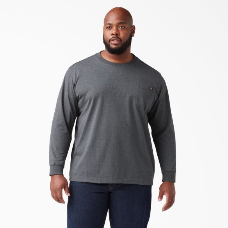 Dickies Heavyweight Heathered Long Sleeve Pocket T-Shirt Gri | GVMU6291