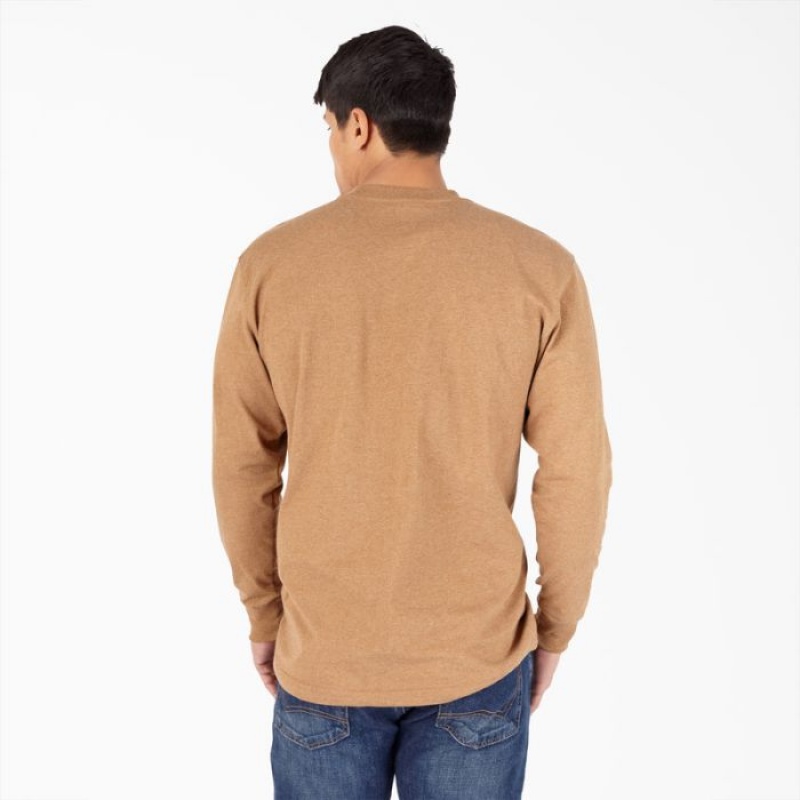 Dickies Heavyweight Heathered Long Sleeve Henley T-Shirt Maro | EZPT2715