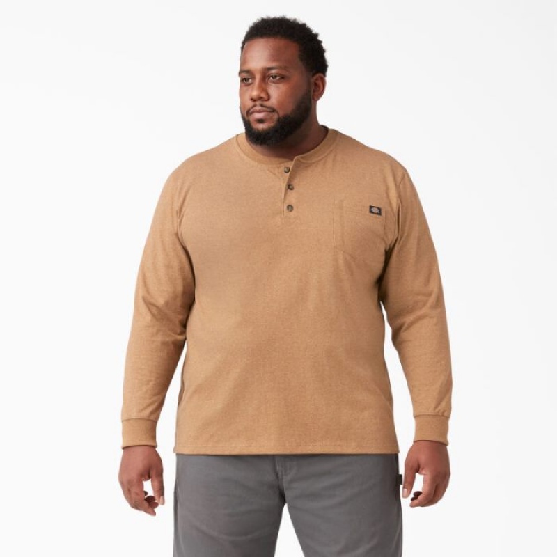 Dickies Heavyweight Heathered Long Sleeve Henley T-Shirt Maro | EZPT2715