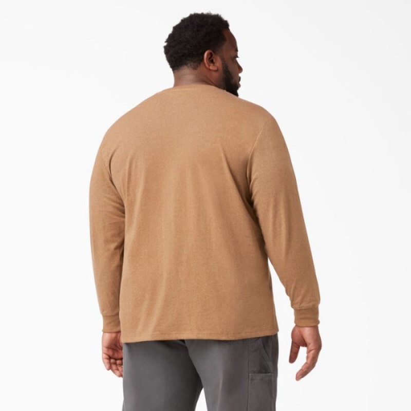 Dickies Heavyweight Heathered Long Sleeve Henley T-Shirt Maro | EZPT2715
