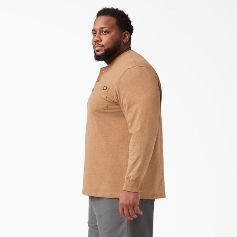 Dickies Heavyweight Heathered Long Sleeve Henley T-Shirt Maro | EZPT2715