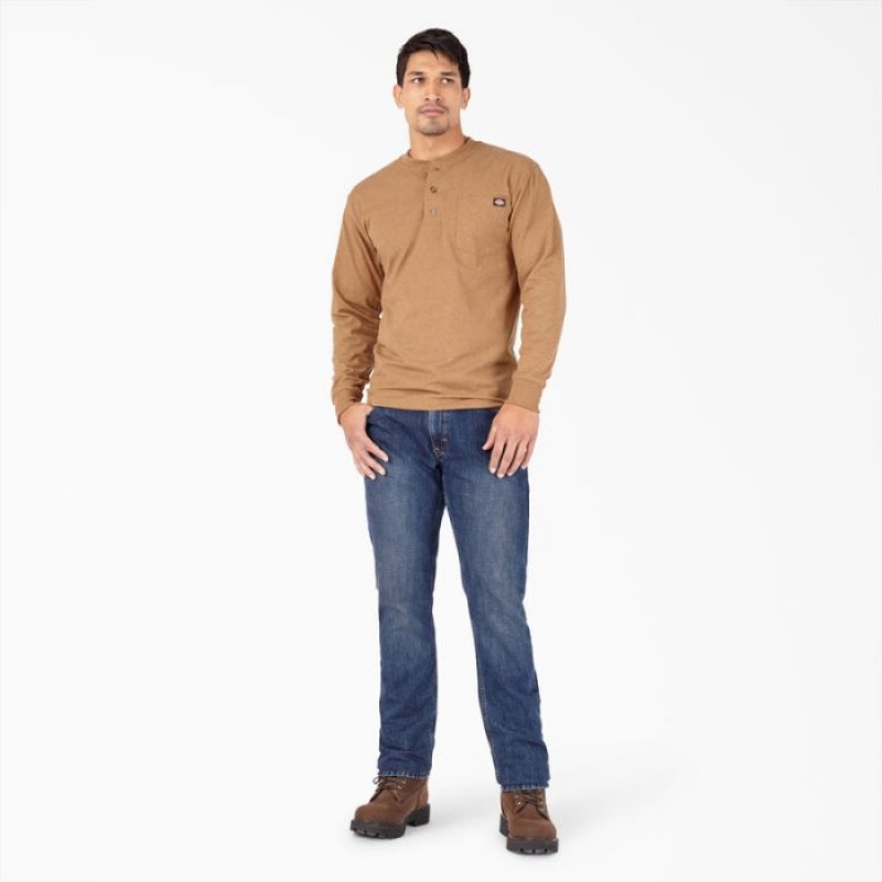 Dickies Heavyweight Heathered Long Sleeve Henley T-Shirt Maro | EZPT2715