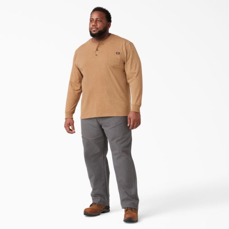 Dickies Heavyweight Heathered Long Sleeve Henley T-Shirt Maro | EZPT2715