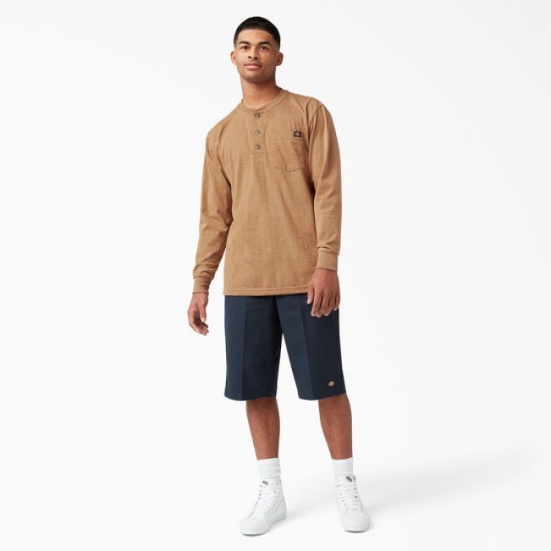 Dickies Heavyweight Heathered Long Sleeve Henley T-Shirt Maro | EZPT2715
