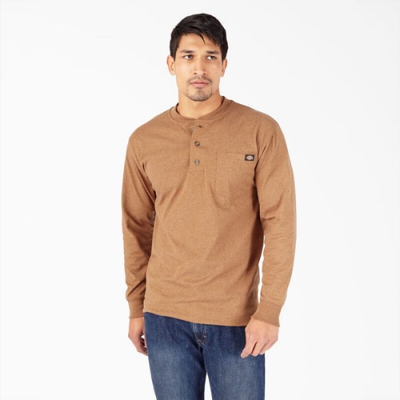 Dickies Heavyweight Heathered Long Sleeve Henley T-Shirt Maro | EZPT2715