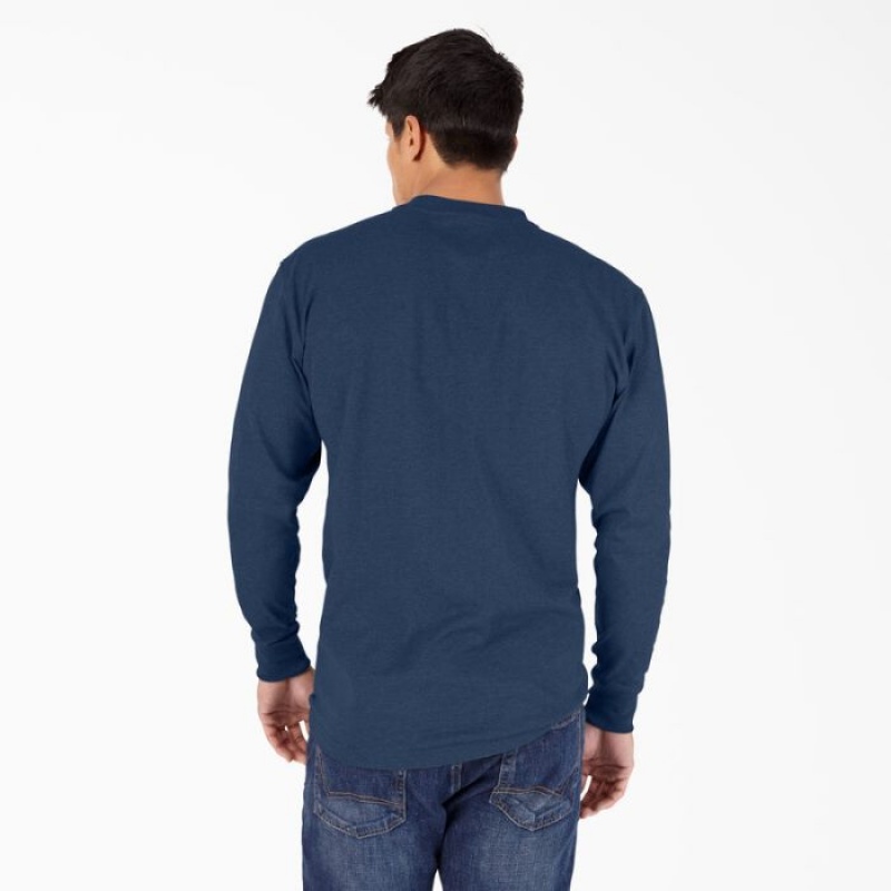 Dickies Heavyweight Heathered Long Sleeve Henley T-Shirt Bleumarin | VLRY9102