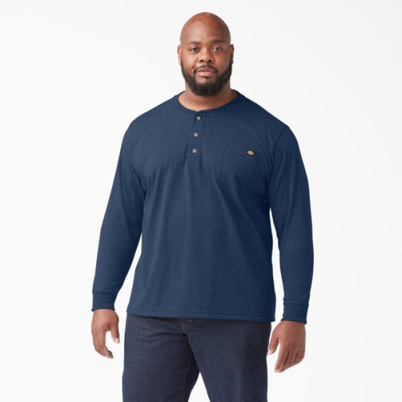Dickies Heavyweight Heathered Long Sleeve Henley T-Shirt Bleumarin | VLRY9102
