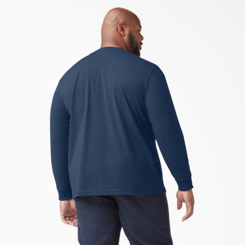 Dickies Heavyweight Heathered Long Sleeve Henley T-Shirt Bleumarin | VLRY9102