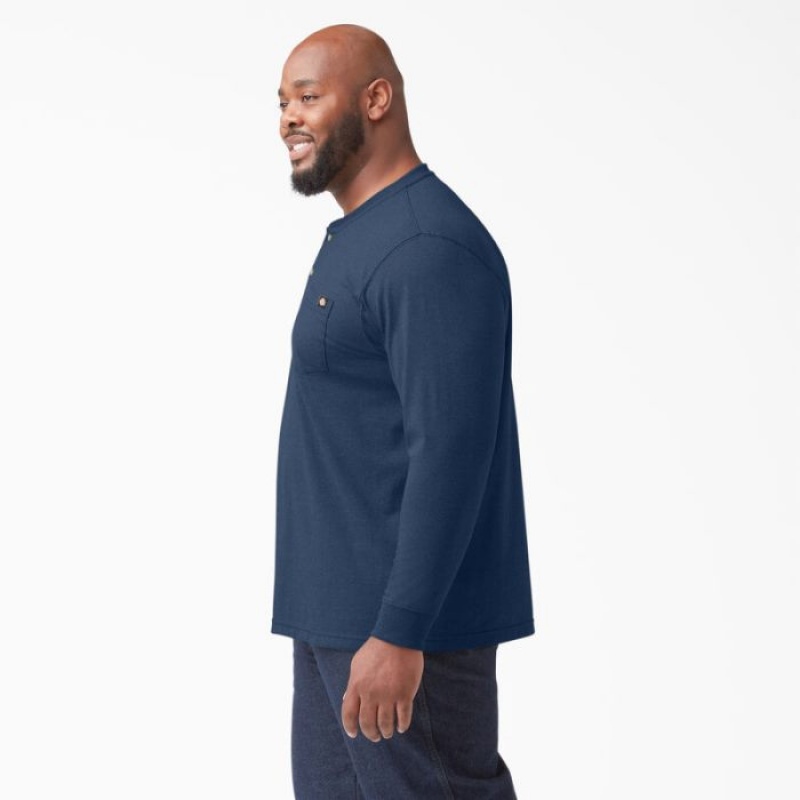 Dickies Heavyweight Heathered Long Sleeve Henley T-Shirt Bleumarin | VLRY9102