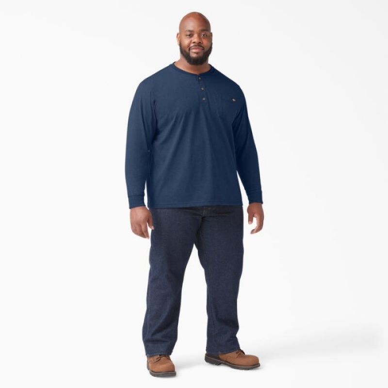 Dickies Heavyweight Heathered Long Sleeve Henley T-Shirt Bleumarin | VLRY9102