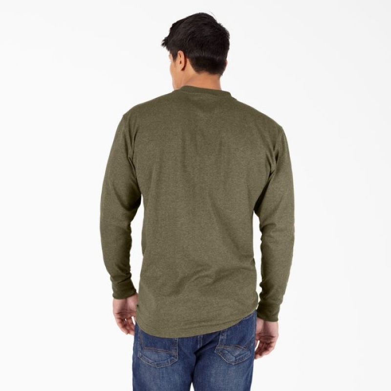 Dickies Heavyweight Heathered Long Sleeve Henley T-Shirt Verzi | PBBU4889