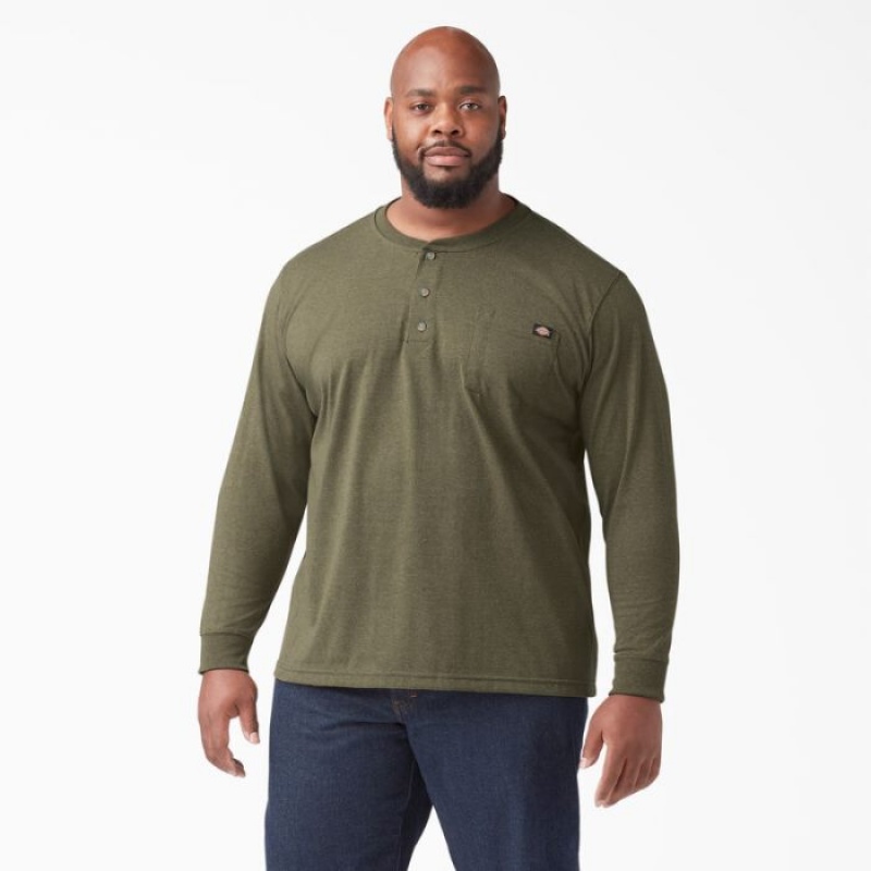 Dickies Heavyweight Heathered Long Sleeve Henley T-Shirt Verzi | PBBU4889