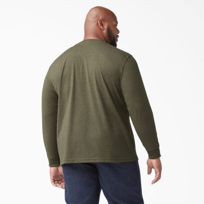 Dickies Heavyweight Heathered Long Sleeve Henley T-Shirt Verzi | PBBU4889