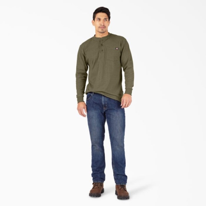 Dickies Heavyweight Heathered Long Sleeve Henley T-Shirt Verzi | PBBU4889