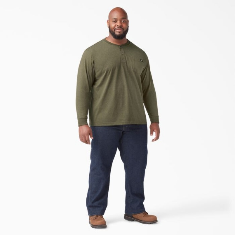 Dickies Heavyweight Heathered Long Sleeve Henley T-Shirt Verzi | PBBU4889