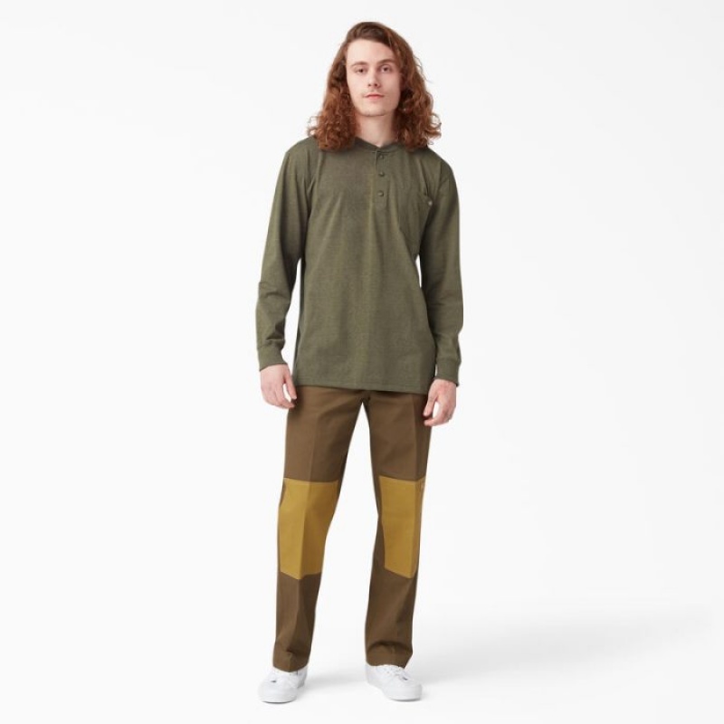 Dickies Heavyweight Heathered Long Sleeve Henley T-Shirt Verzi | PBBU4889