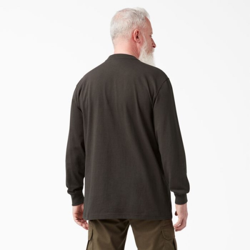 Dickies Heavyweight Long Sleeve Henley T-Shirt Ciocolata Maro | LXTY1128