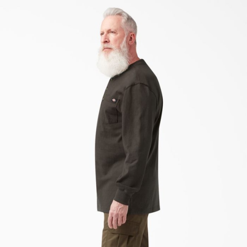 Dickies Heavyweight Long Sleeve Henley T-Shirt Ciocolata Maro | LXTY1128