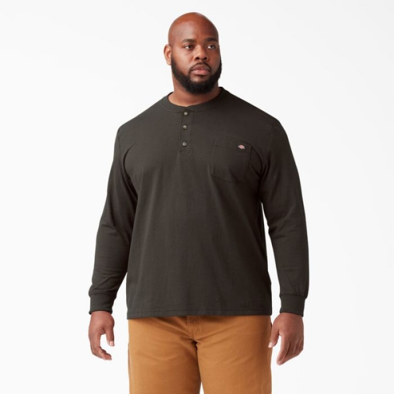 Dickies Heavyweight Long Sleeve Henley T-Shirt Ciocolata Maro | LXTY1128