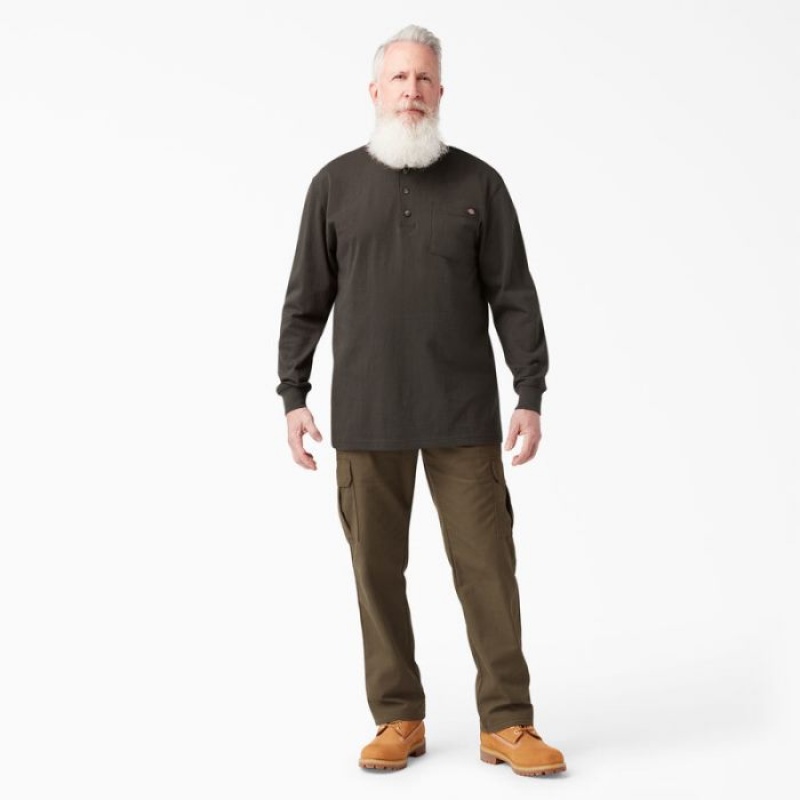 Dickies Heavyweight Long Sleeve Henley T-Shirt Ciocolata Maro | LXTY1128