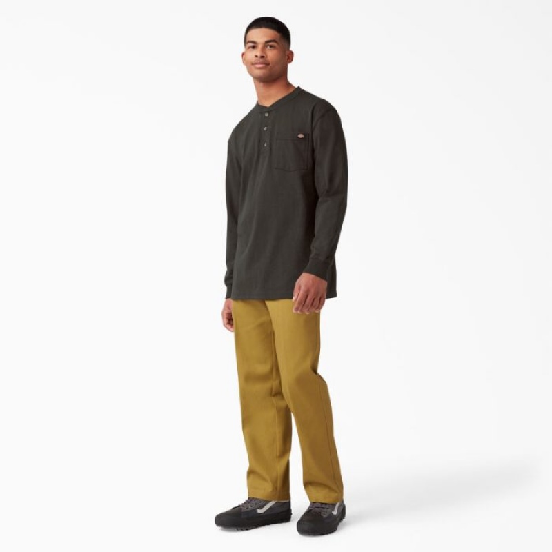 Dickies Heavyweight Long Sleeve Henley T-Shirt Ciocolata Maro | LXTY1128