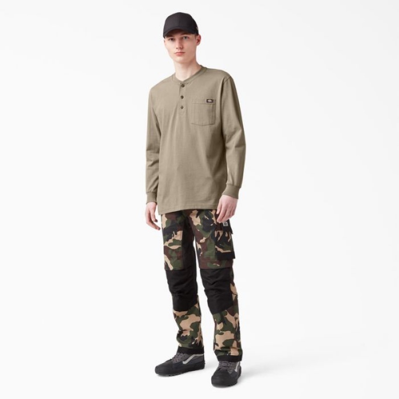 Dickies Heavyweight Long Sleeve Henley T-Shirt Maro | UUVG2598