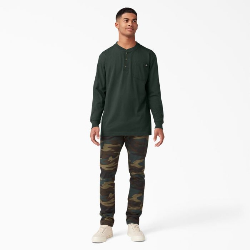 Dickies Heavyweight Long Sleeve Henley T-Shirt Verzi | CBVI8291