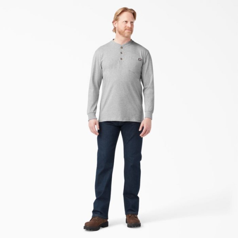 Dickies Heavyweight Long Sleeve Henley T-Shirt Gri | KLCK1262