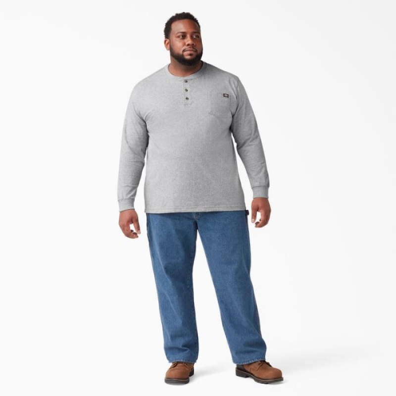 Dickies Heavyweight Long Sleeve Henley T-Shirt Gri | KLCK1262