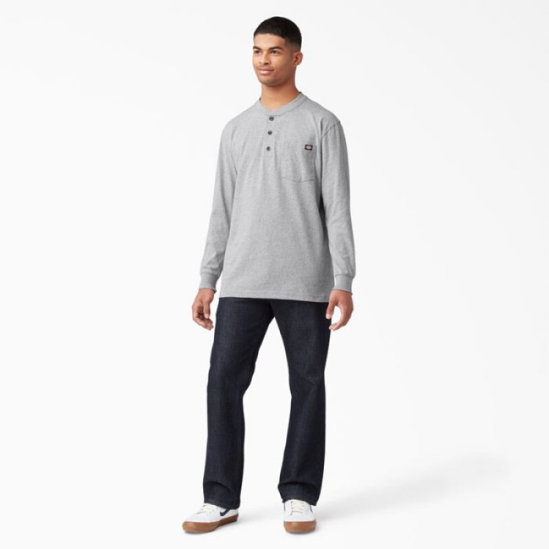 Dickies Heavyweight Long Sleeve Henley T-Shirt Gri | KLCK1262