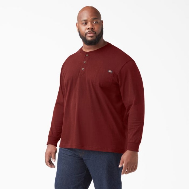 Dickies Heavyweight Long Sleeve Henley T-Shirt Maro | AYSV6288