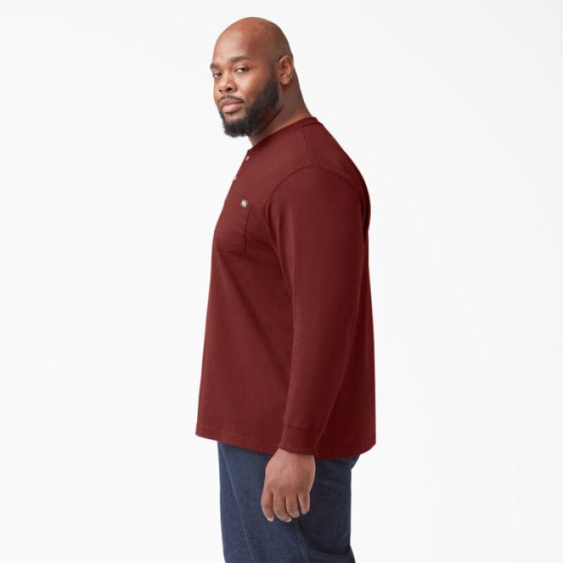Dickies Heavyweight Long Sleeve Henley T-Shirt Maro | AYSV6288
