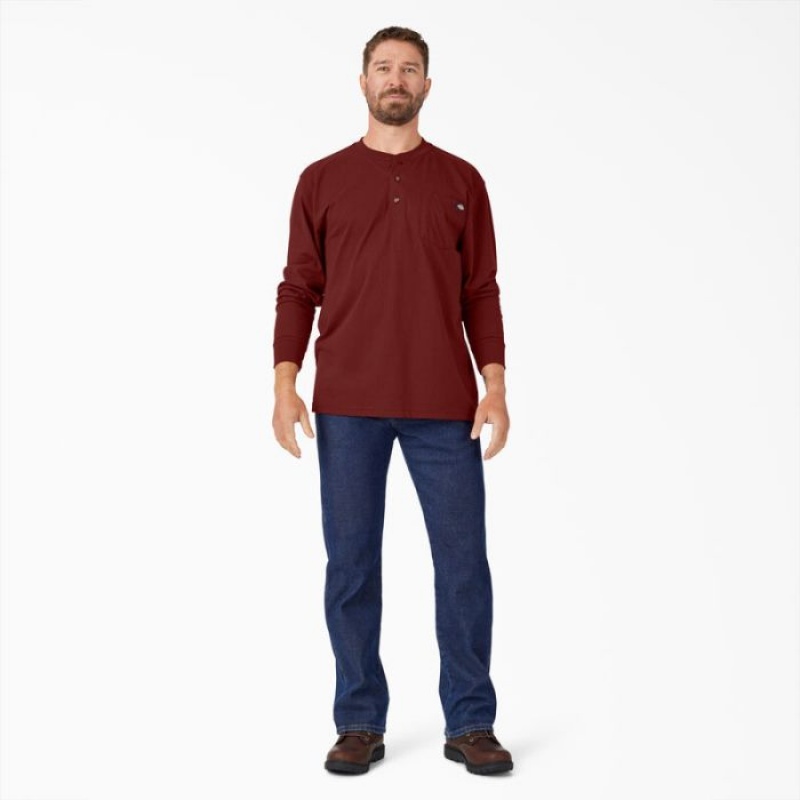 Dickies Heavyweight Long Sleeve Henley T-Shirt Maro | AYSV6288