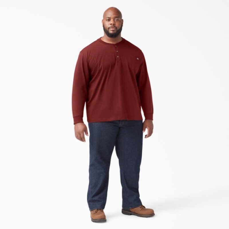 Dickies Heavyweight Long Sleeve Henley T-Shirt Maro | AYSV6288