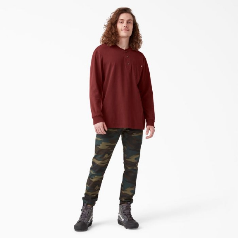 Dickies Heavyweight Long Sleeve Henley T-Shirt Maro | AYSV6288