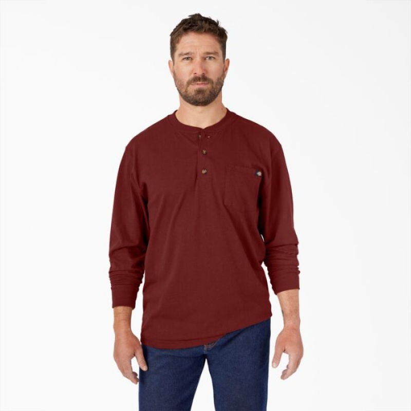 Dickies Heavyweight Long Sleeve Henley T-Shirt Maro | AYSV6288