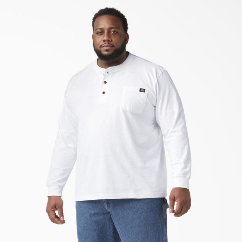 Dickies Heavyweight Long Sleeve Henley T-Shirt Albi | ZJOP9606